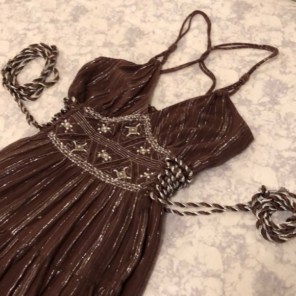 Brown Sundress with Silver Metallic Accents - Picture 6 of 8